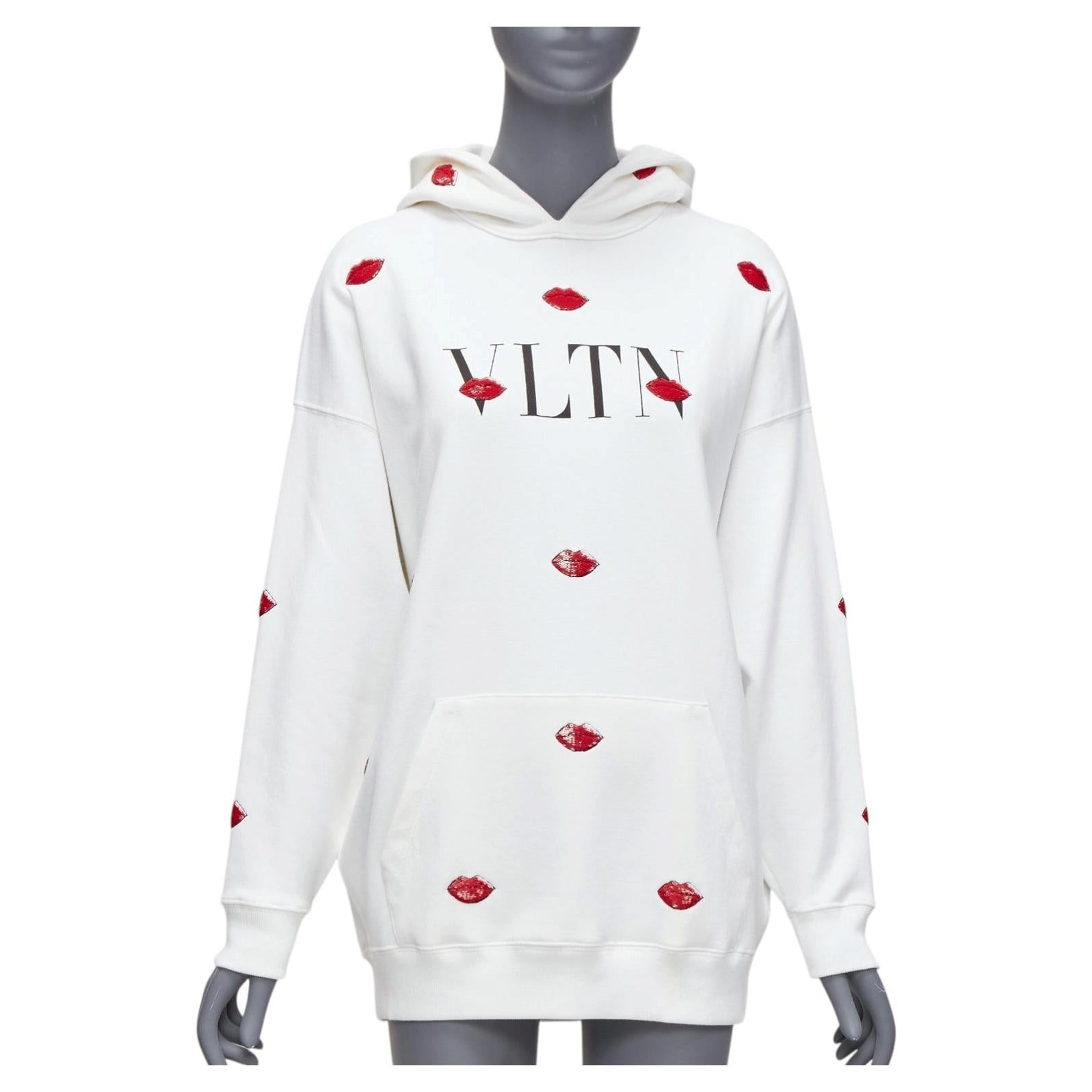 VALENTINO VLTN Le Rouge Kisses sequin lips embroidery oversized hoodie XXS