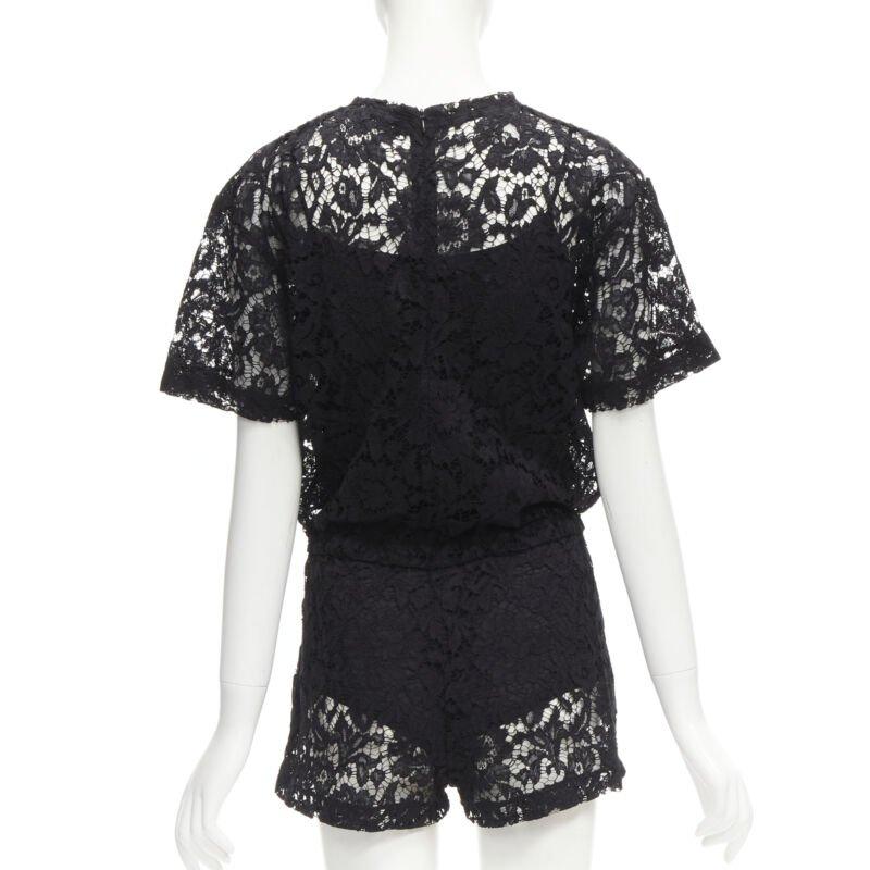 VALENTINO VLTN logo black lace white full floral lace playsuit romper XS For Sale 1