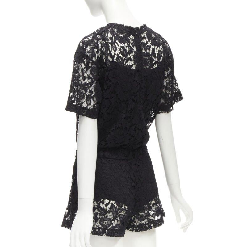 VALENTINO VLTN logo black lace white full floral lace playsuit romper XS For Sale 2