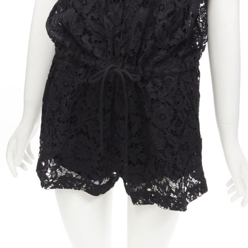 VALENTINO VLTN logo black lace white full floral lace playsuit romper XS For Sale 3