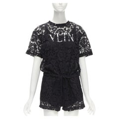 VALENTINO VLTN logo black lace white full floral lace playsuit romper XS