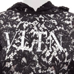 VALENTINO VLTN logo print floral black sheer lace hoodie lace cropped hoodie S
