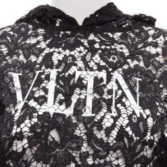 VALENTINO VLTN logo print floral black sheer lace hoodie lace cropped hoodie S