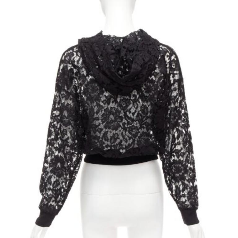 VALENTINO VLTN sudadera con capucha de encaje con logo estampado floral negro transparente sudadera con capucha S en venta 1