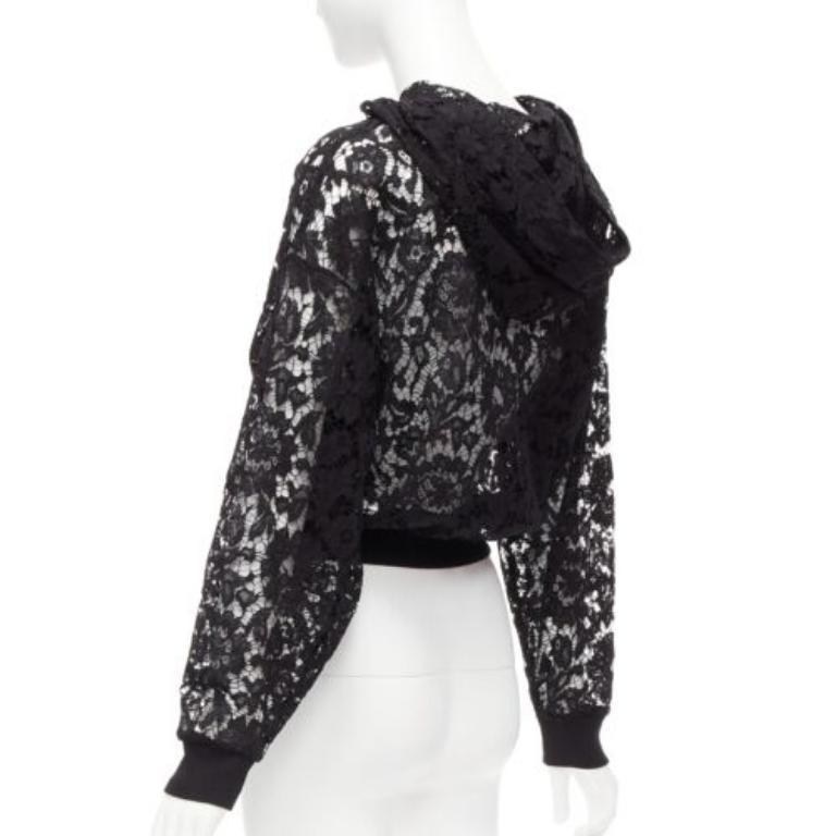 VALENTINO VLTN sudadera con capucha de encaje con logo estampado floral negro transparente sudadera con capucha S en venta 2