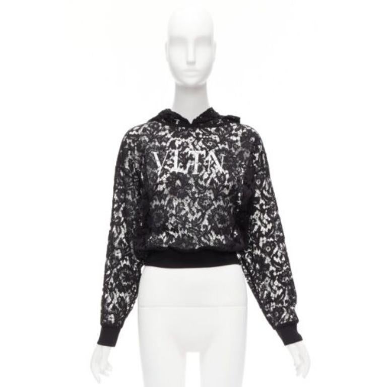 VALENTINO VLTN sudadera con capucha de encaje con logo estampado floral negro transparente sudadera con capucha S en venta 5