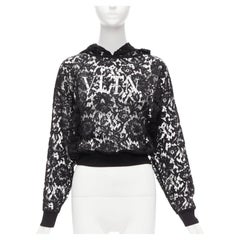 VALENTINO VLTN logo print floral black sheer lace hoodie lace cropped hoodie S