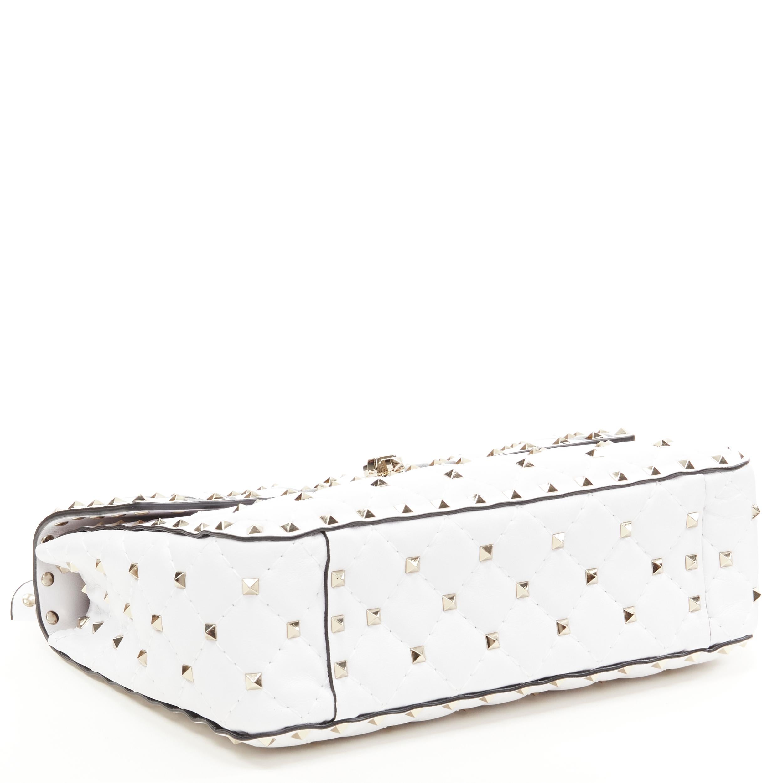 Gray VALENTINO VLTN Rockstud Spike white gold studded turnlock crossbody flap bag