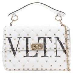 VALENTINO VLTN Rockstud Spike white gold studded turnlock crossbody flap bag