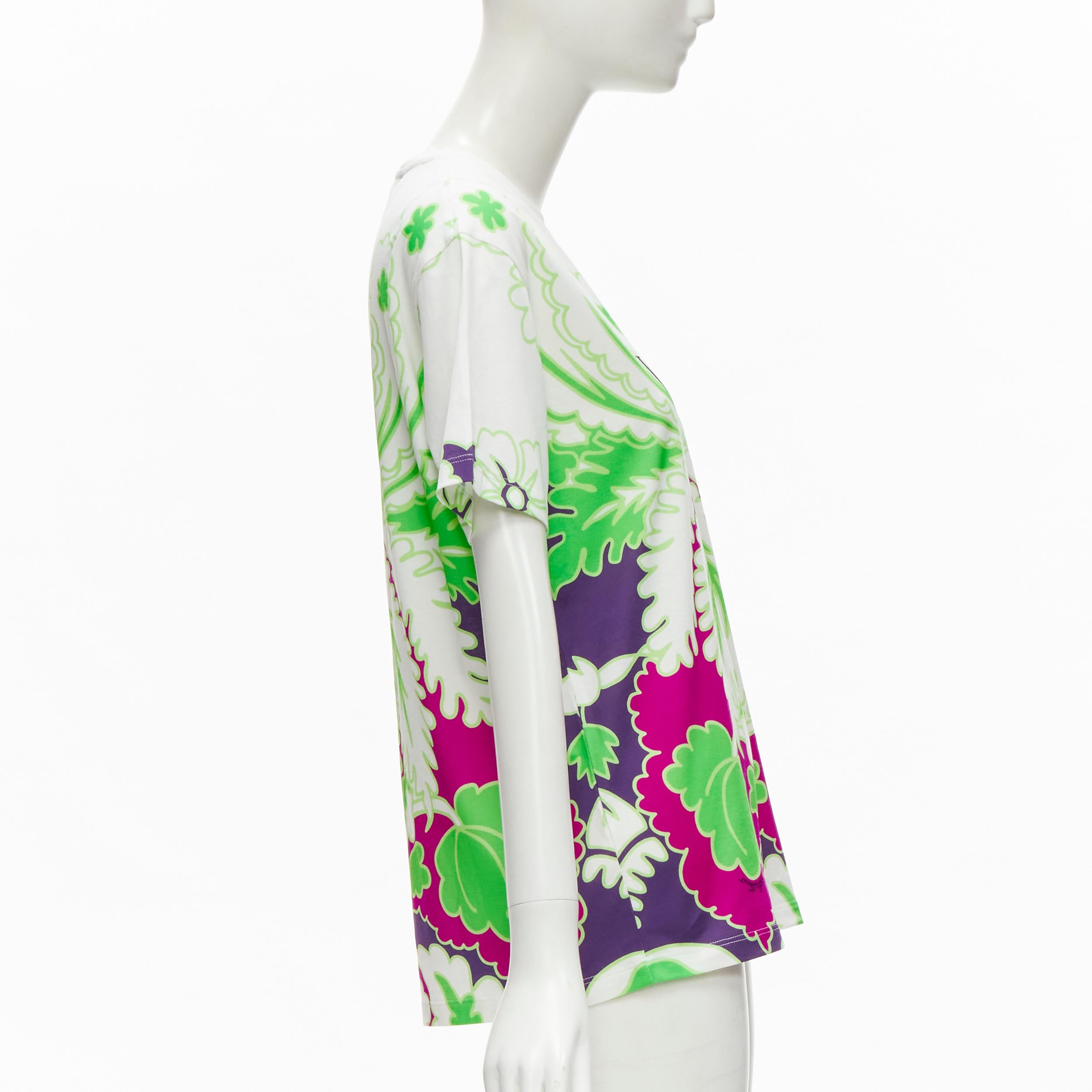 Women's VALENTINO VLTN white neon green purple floral print cotton tshirt XS For Sale