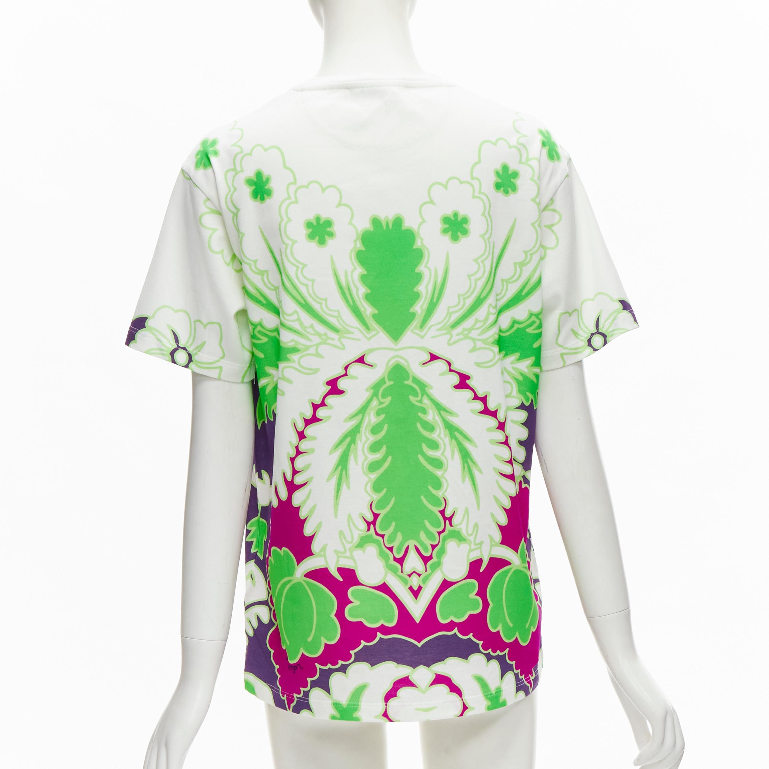VALENTINO VLTN white neon green purple floral print cotton tshirt XS For Sale 1