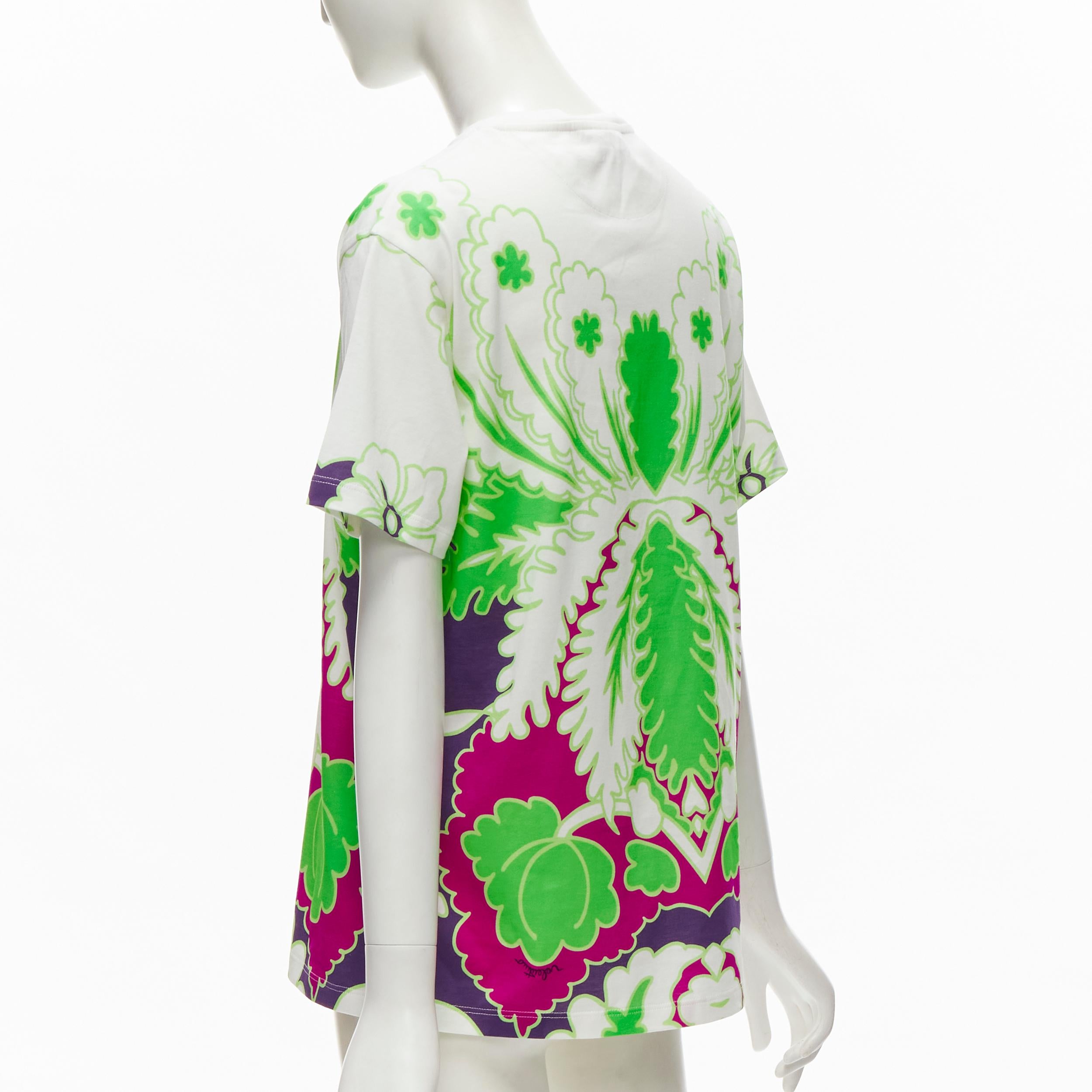 VALENTINO VLTN white neon green purple floral print cotton tshirt XS For Sale 2