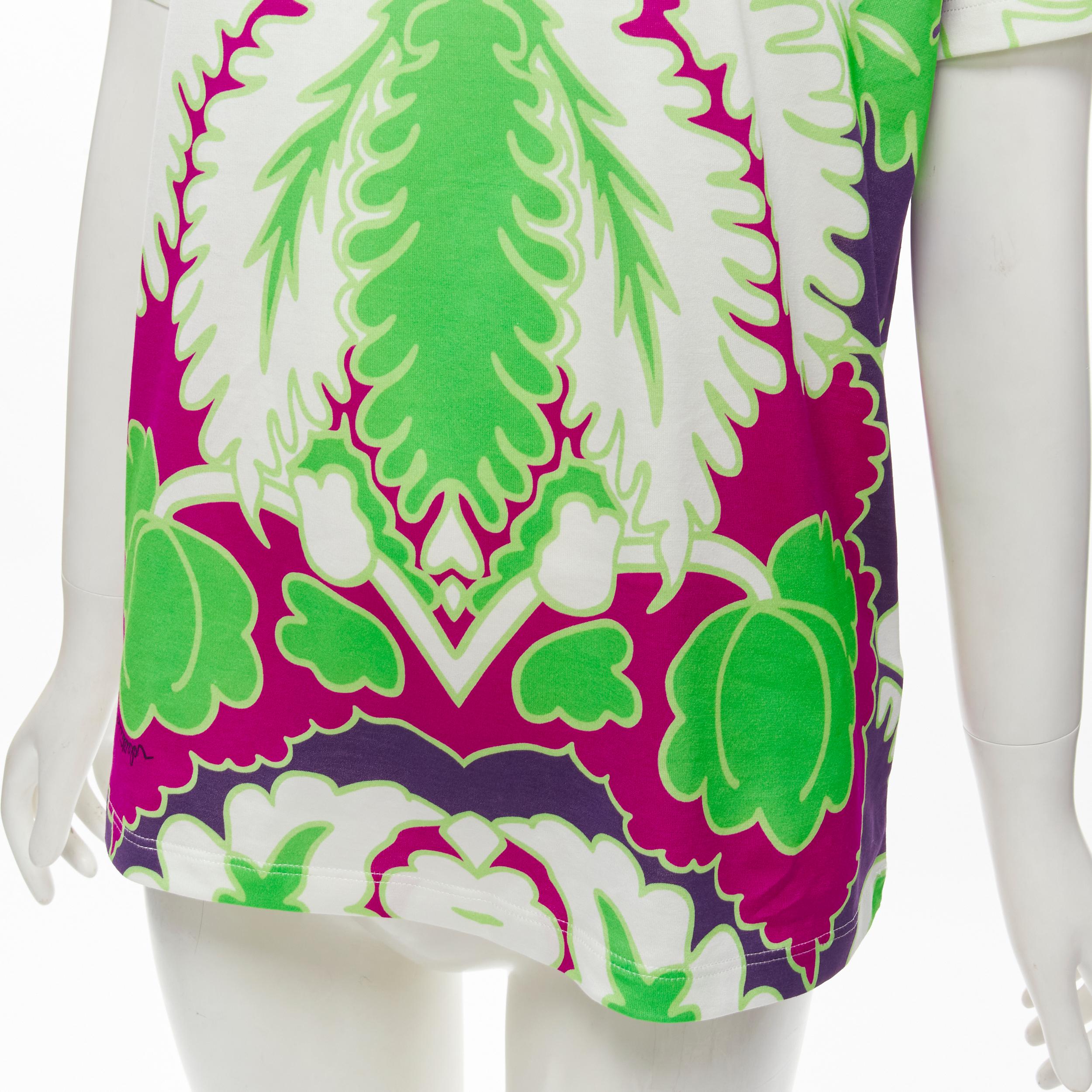 VALENTINO VLTN white neon green purple floral print cotton tshirt XS For Sale 3