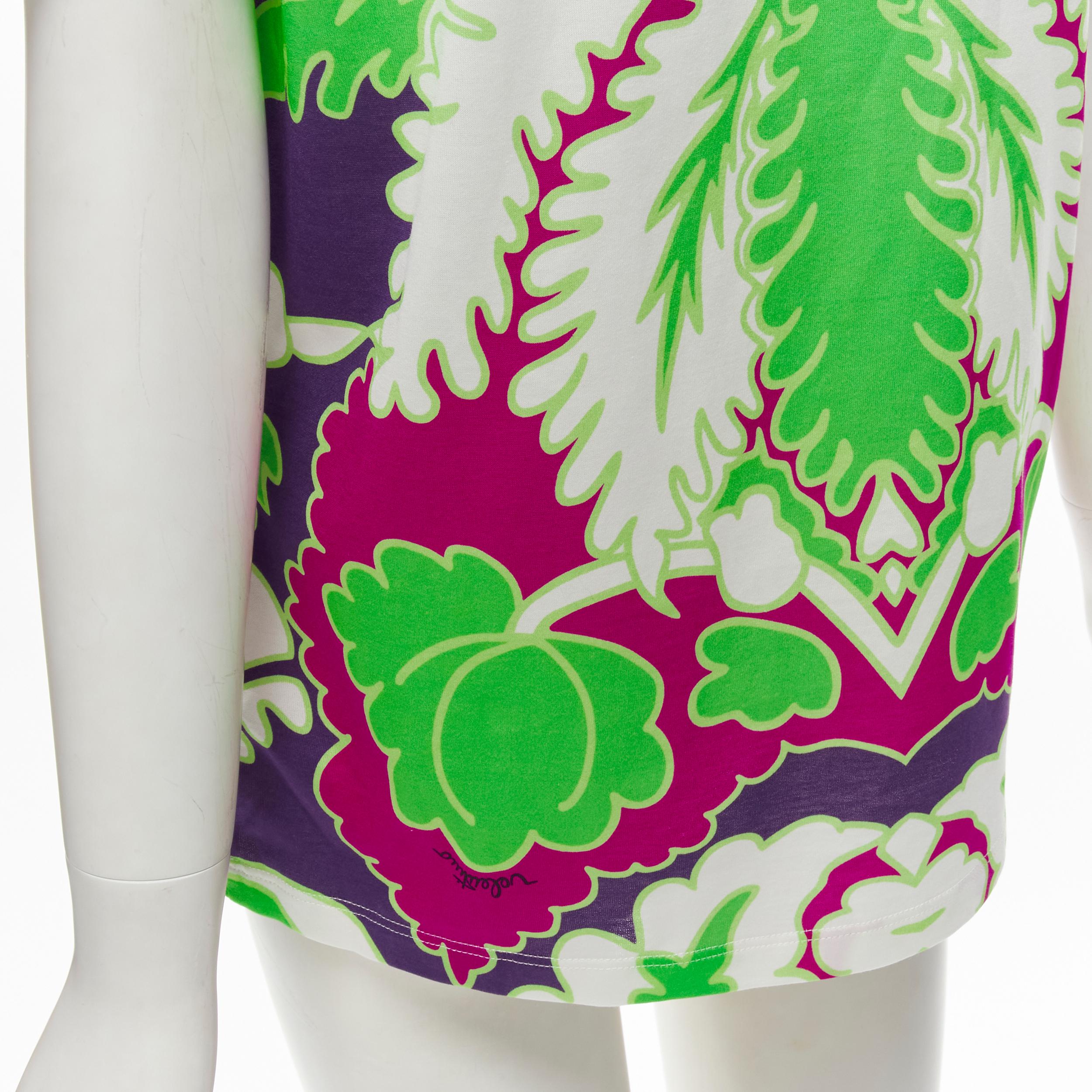 VALENTINO VLTN white neon green purple floral print cotton tshirt XS For Sale 4