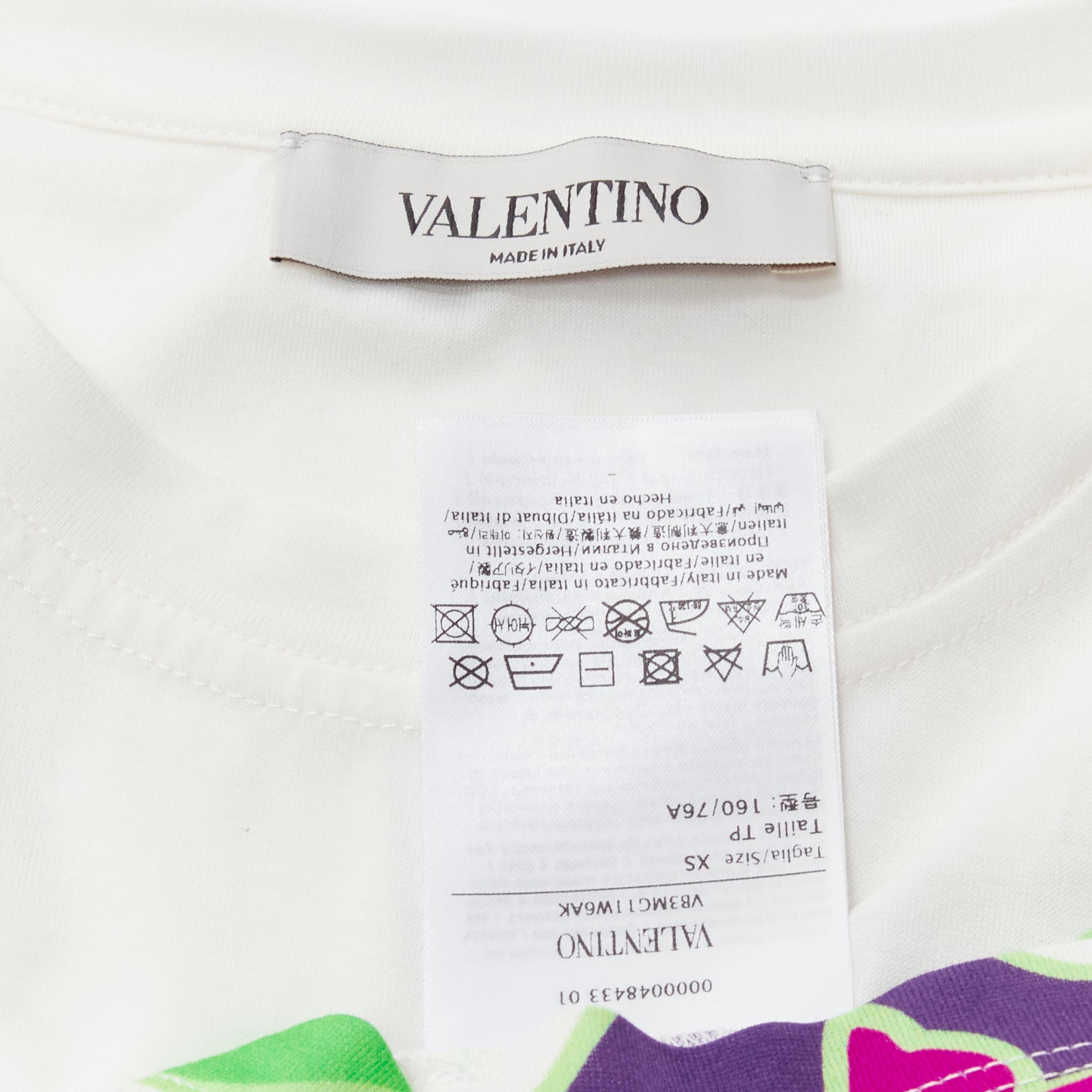 VALENTINO VLTN white neon green purple floral print cotton tshirt XS For Sale 5