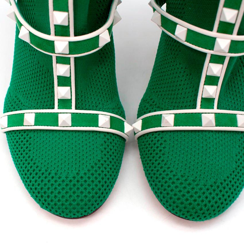 Valentino VLTN White Rockstud Green Sock Heeled Boots - US 7.5 In Excellent Condition For Sale In London, GB