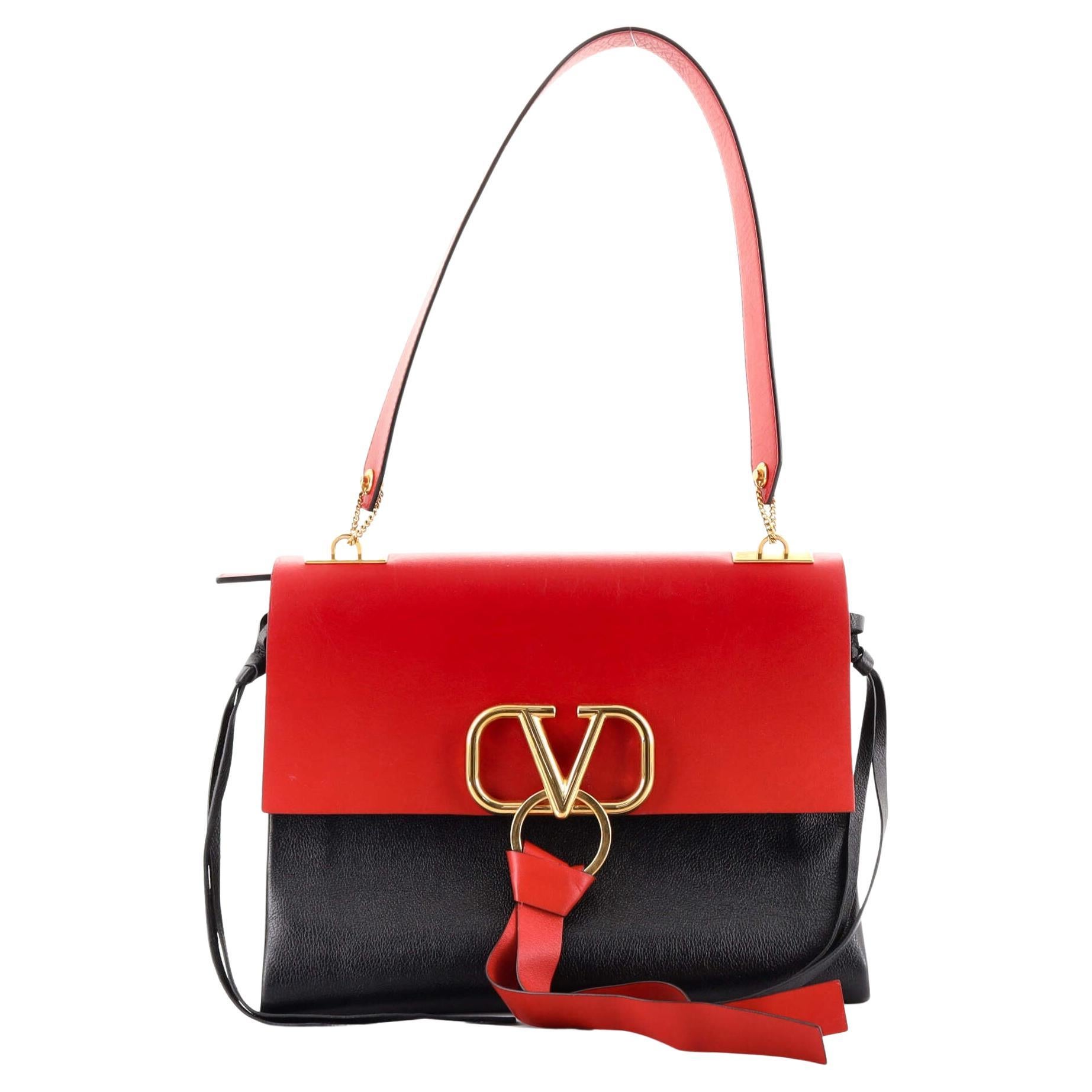 Valentino Red Leather Rockstud Medium Glam Lock Flap Bag For Sale at