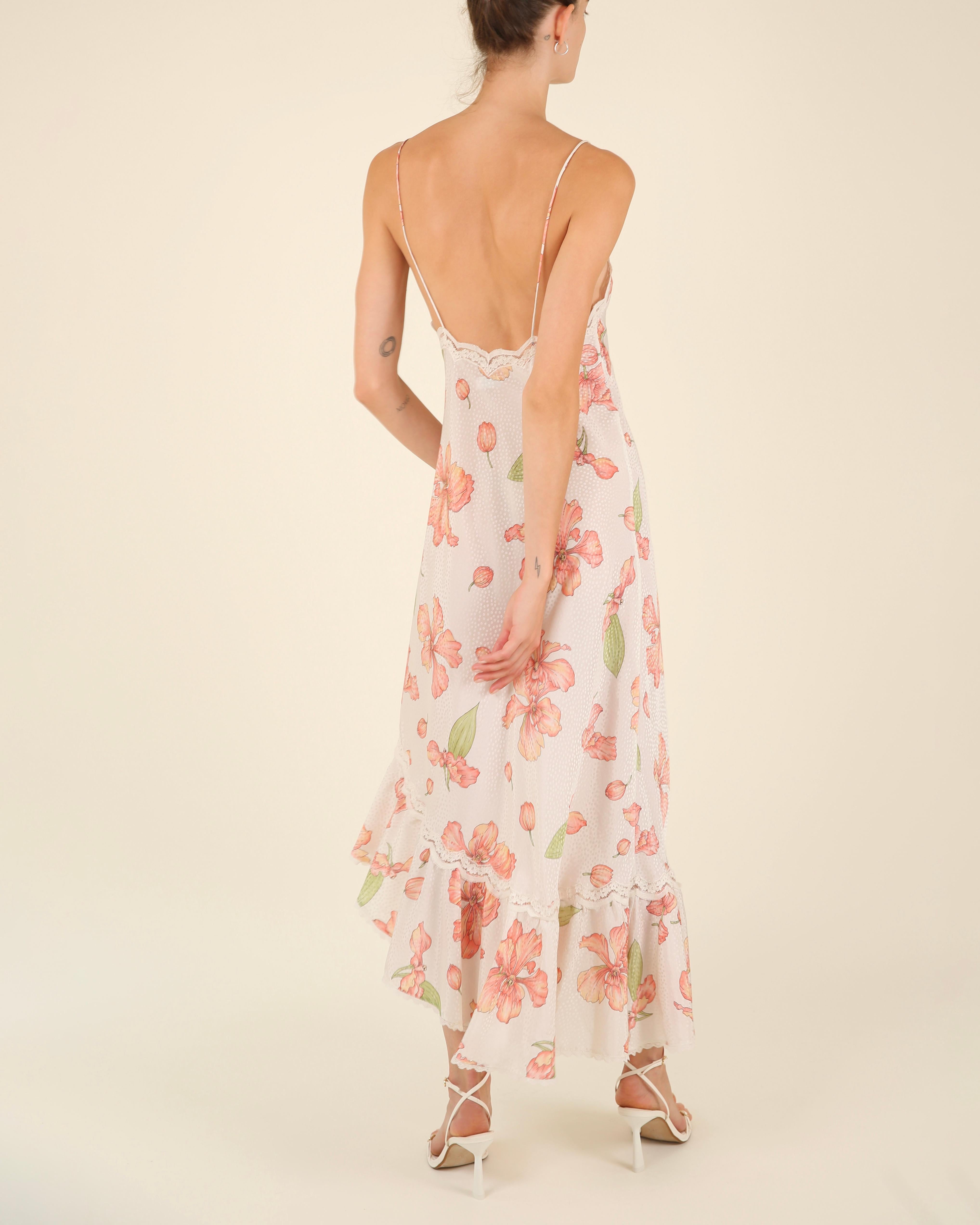 Valentino vtg silk polka dot ivory peach floral print lace night gown slip dress 11