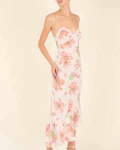 Valentino vtg Seide Polka Dot Elfenbein Pfirsich Blumendruck Spitze Nachthemd Slip Kleid