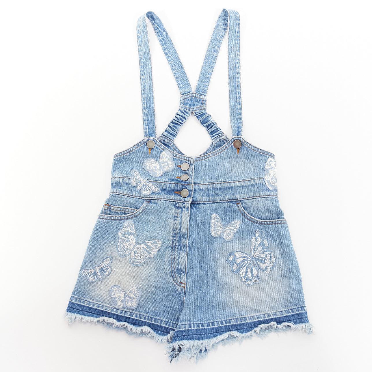 Women's VALENTINO washed denim white butterfly patch suspender dungaree shorts 25