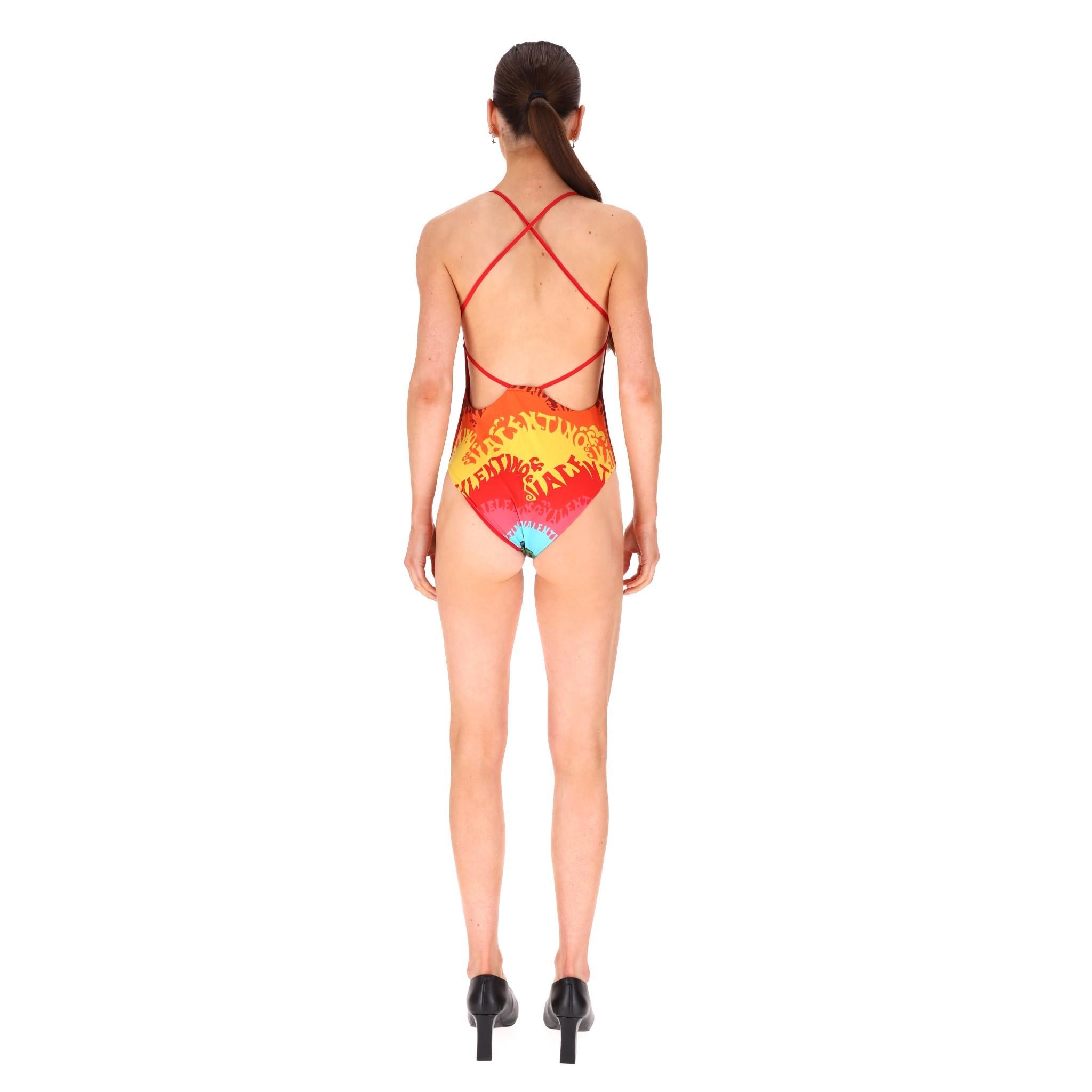 Valentino Waves Logo Printed Swimsuit & Silk Beach Cover-Up Set 1