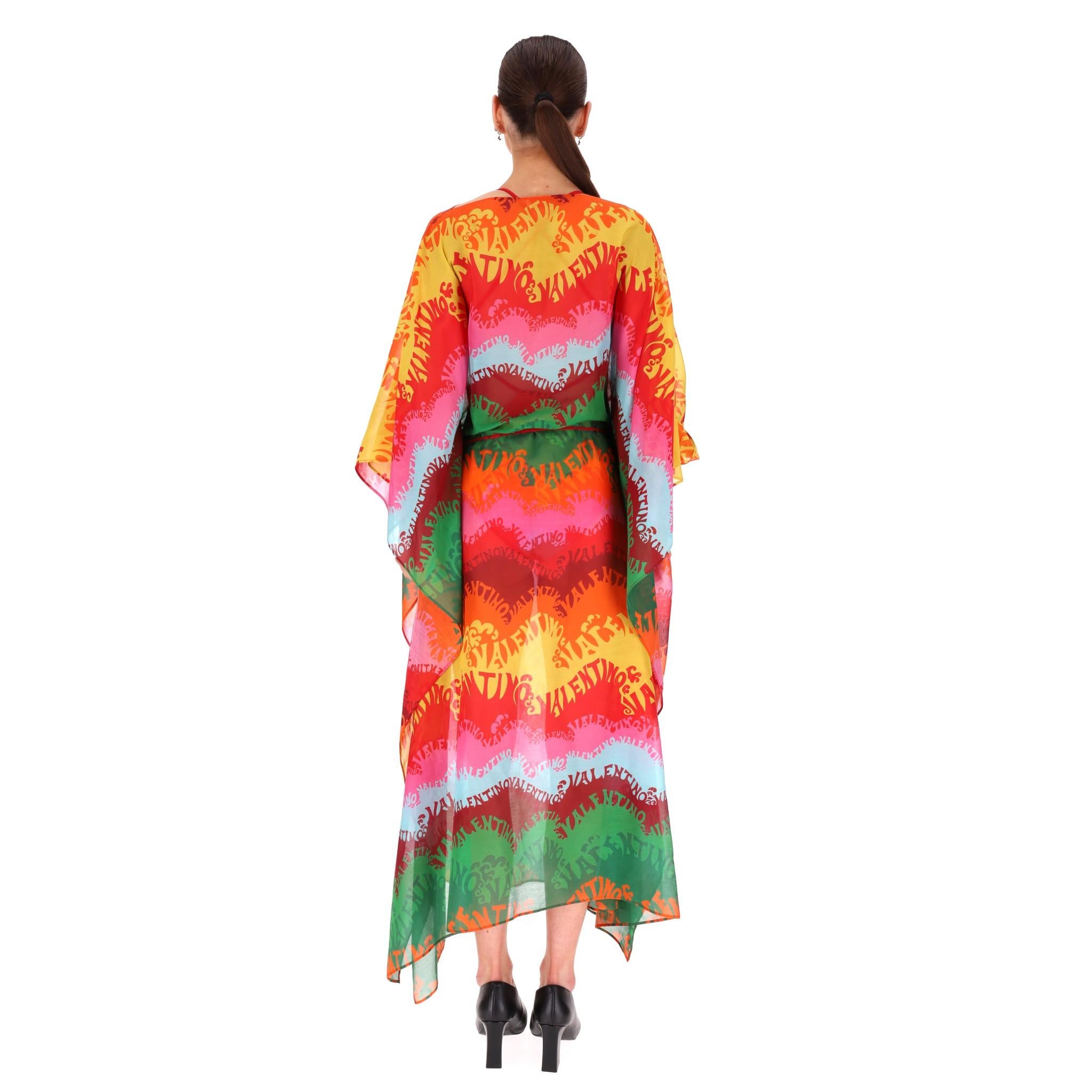 Valentino Waves Logo Printed Swimsuit & Silk Beach Cover-Up Set 2