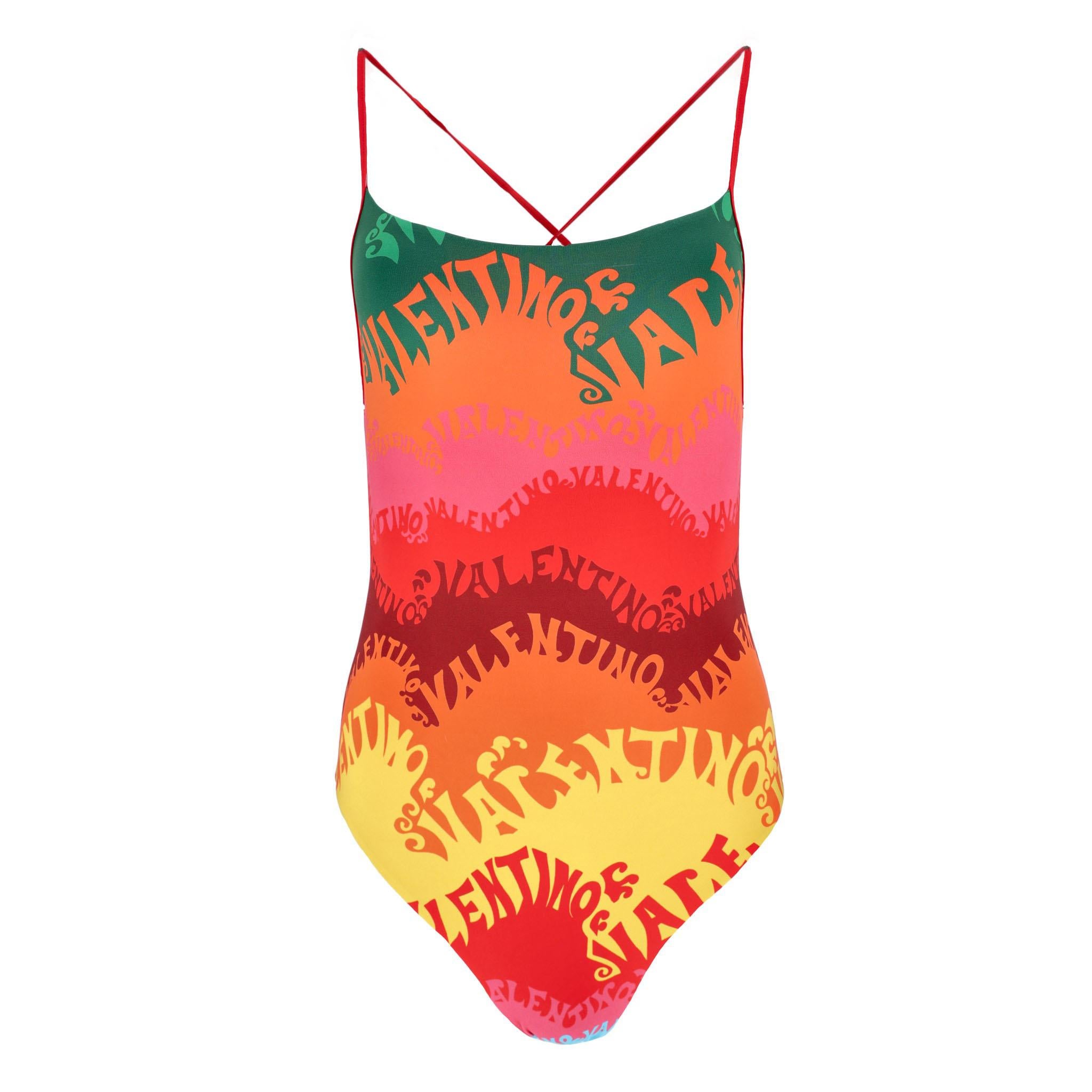 Valentino Waves Logo Printed Swimsuit & Silk Beach Cover-Up Set 3