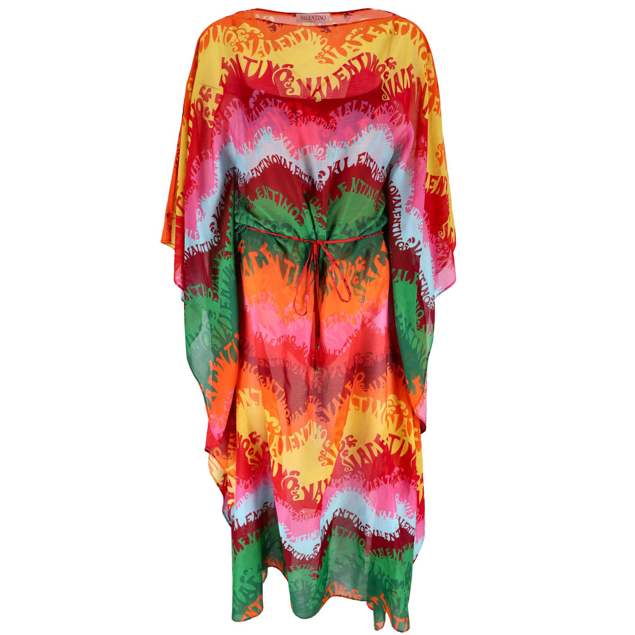 Valentino Waves Logo Printed Swimsuit & Silk Beach Cover-Up Set 4