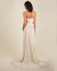 Valentino wedding ivory strapless fitted bodice bow back silk train gown dress S