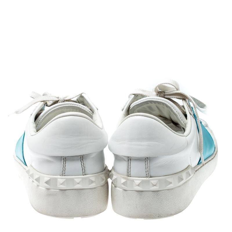 Gray Valentino White And Blue Band Leather Open Low Top Sneakers Size 39