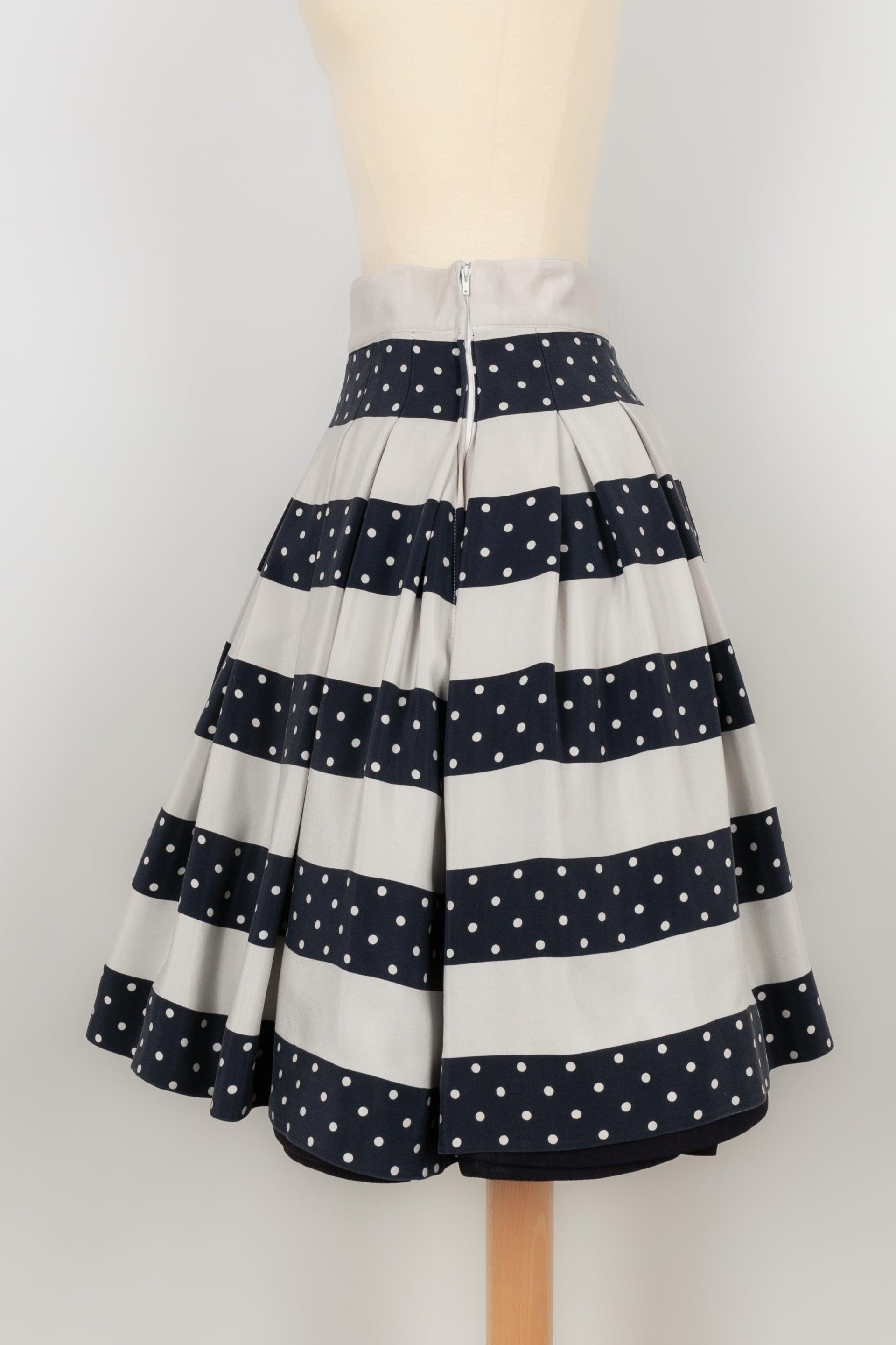 Beige Valentino White and Blue Silk Dotted Skirt For Sale