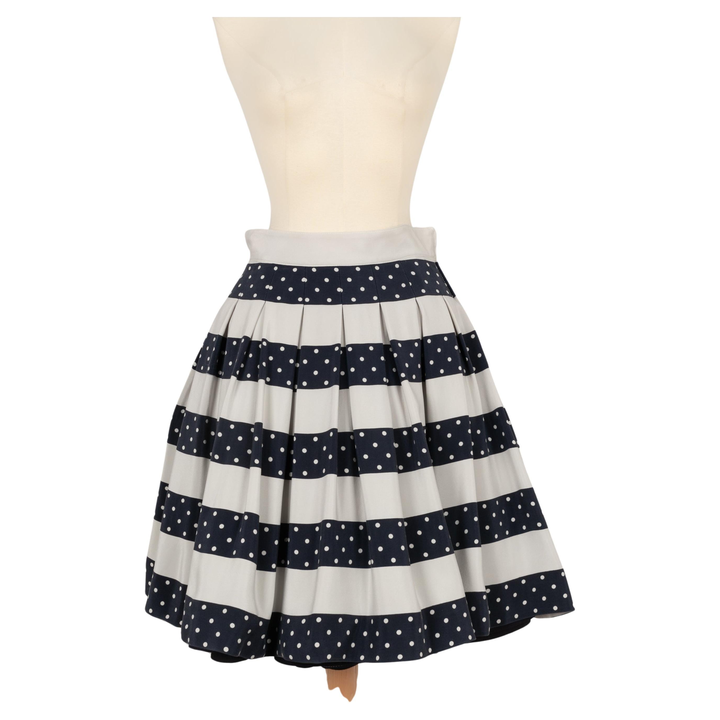 Valentino White and Blue Silk Dotted Skirt