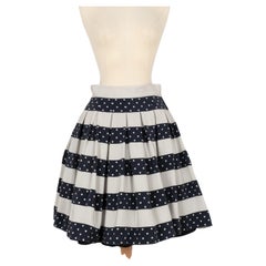 Retro Valentino White and Blue Silk Dotted Skirt