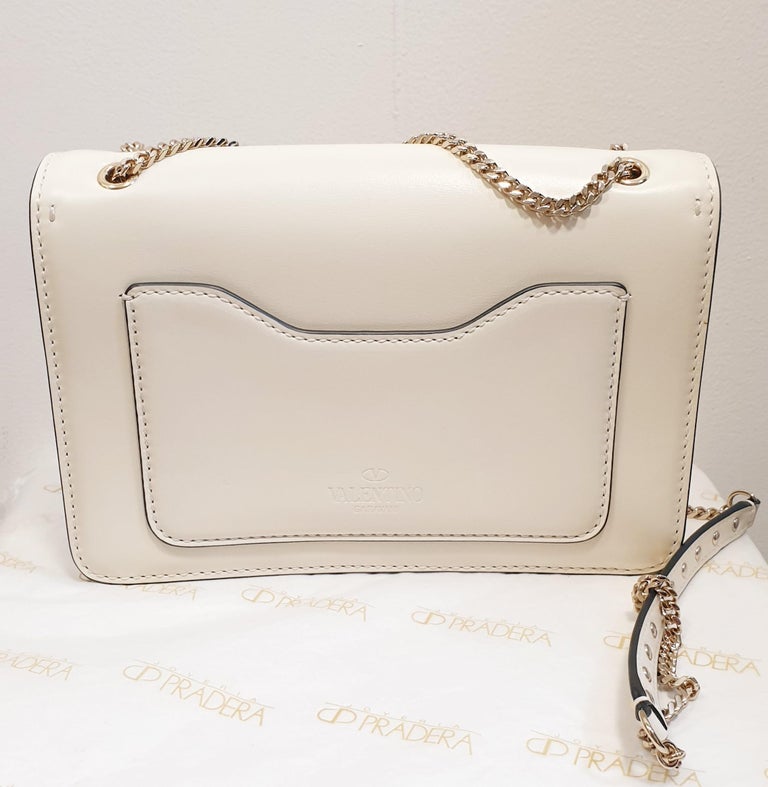 VALENTINO white beige leather FLOWER Flap Shoulder Bag at 1stDibs