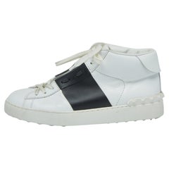 Valentino White/Black Banded Leather High Top Sneakers Size 40