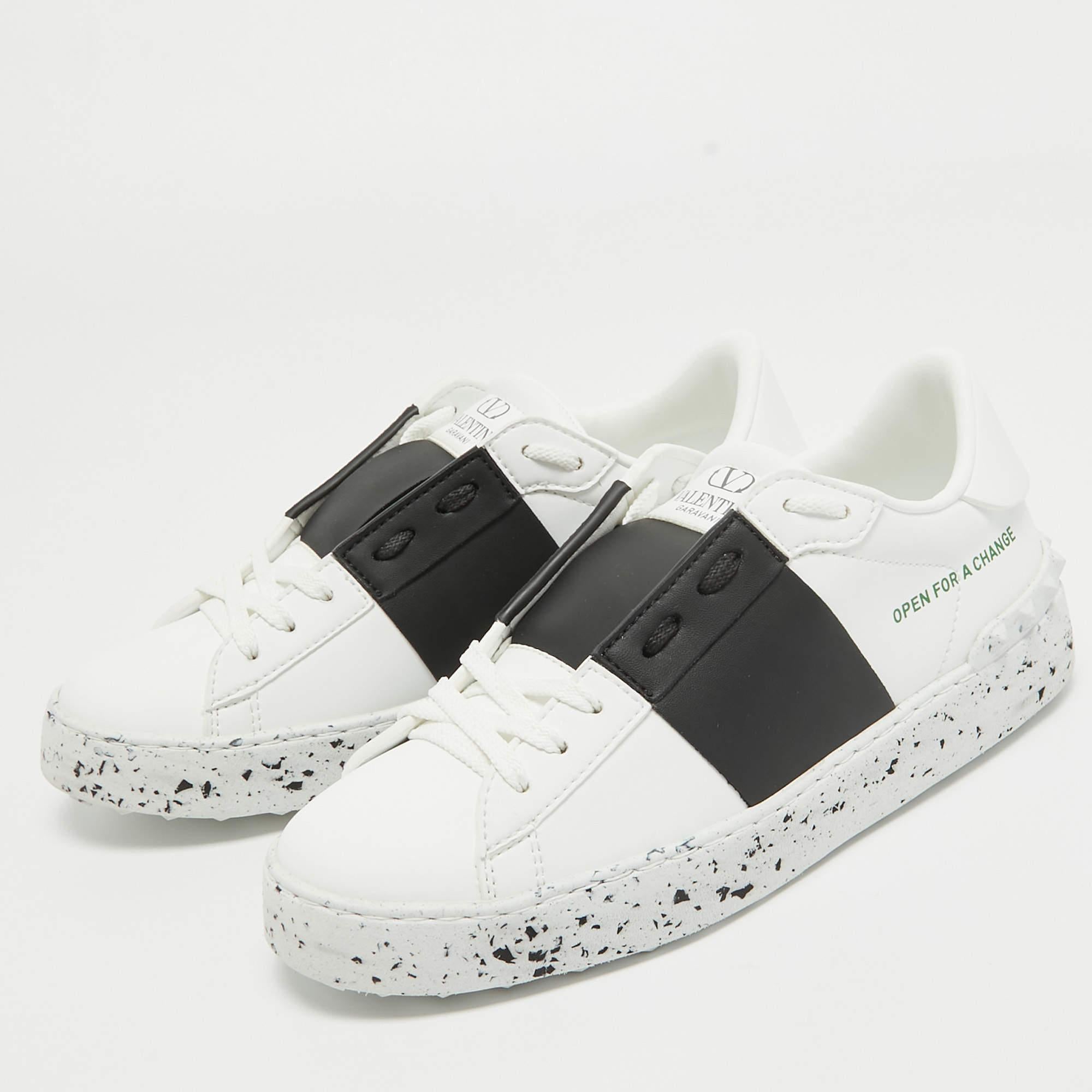 Valentino White/Black Leather Open Sneakers Size 36 For Sale 1
