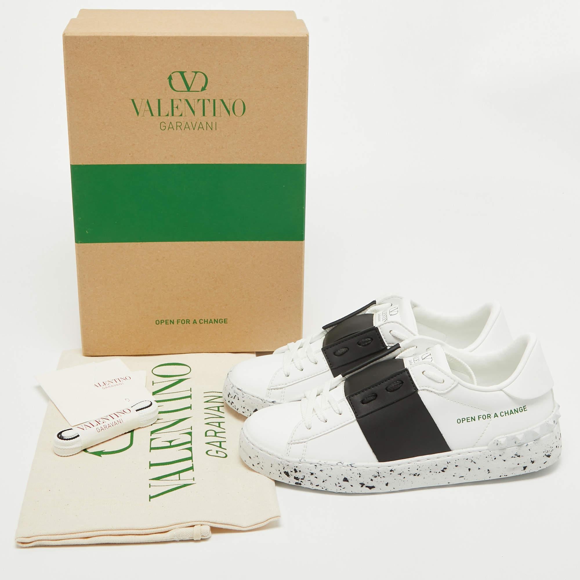 Valentino White/Black Leather Open Sneakers Size 36 For Sale 5
