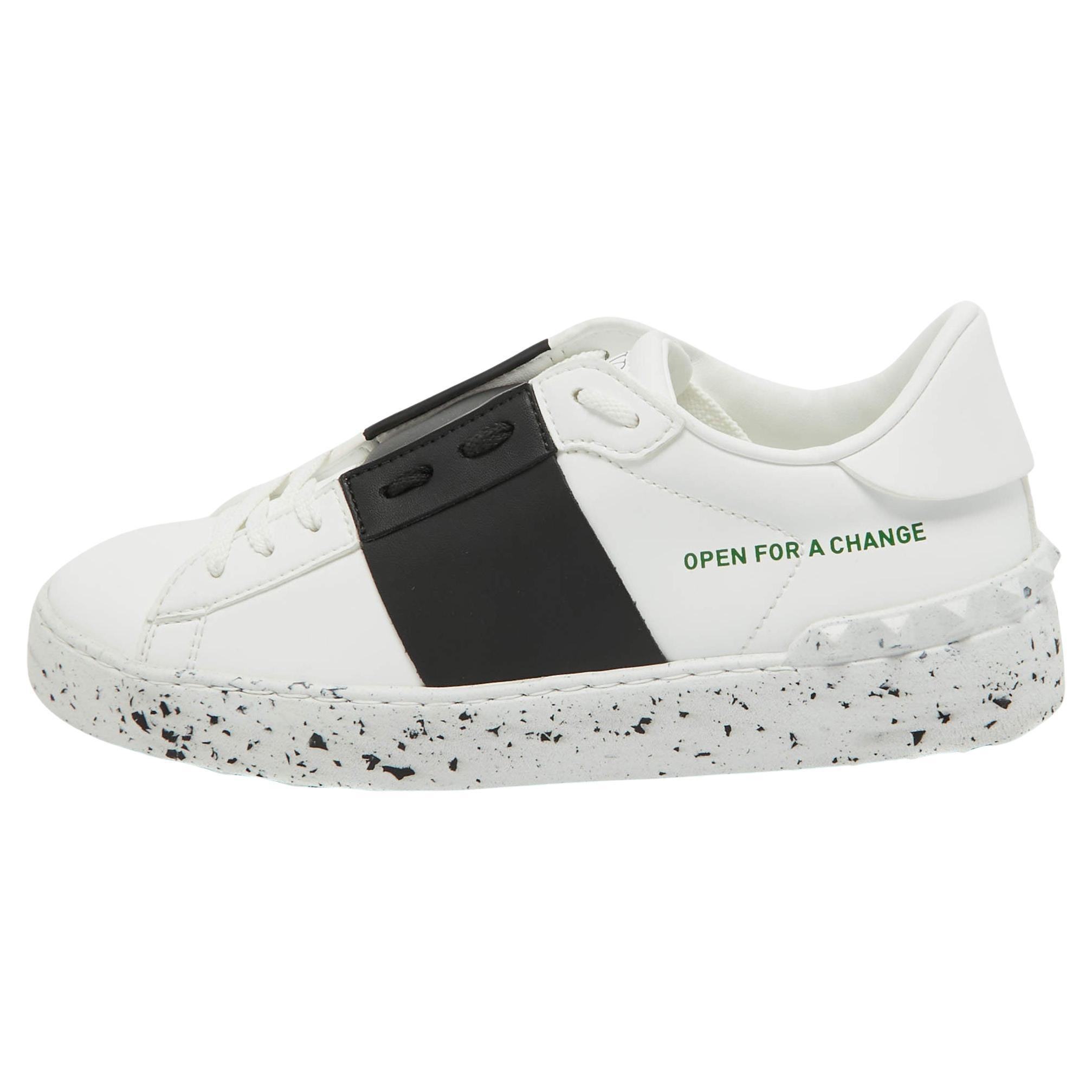 Valentino White/Black Leather Open Sneakers Size 36 For Sale