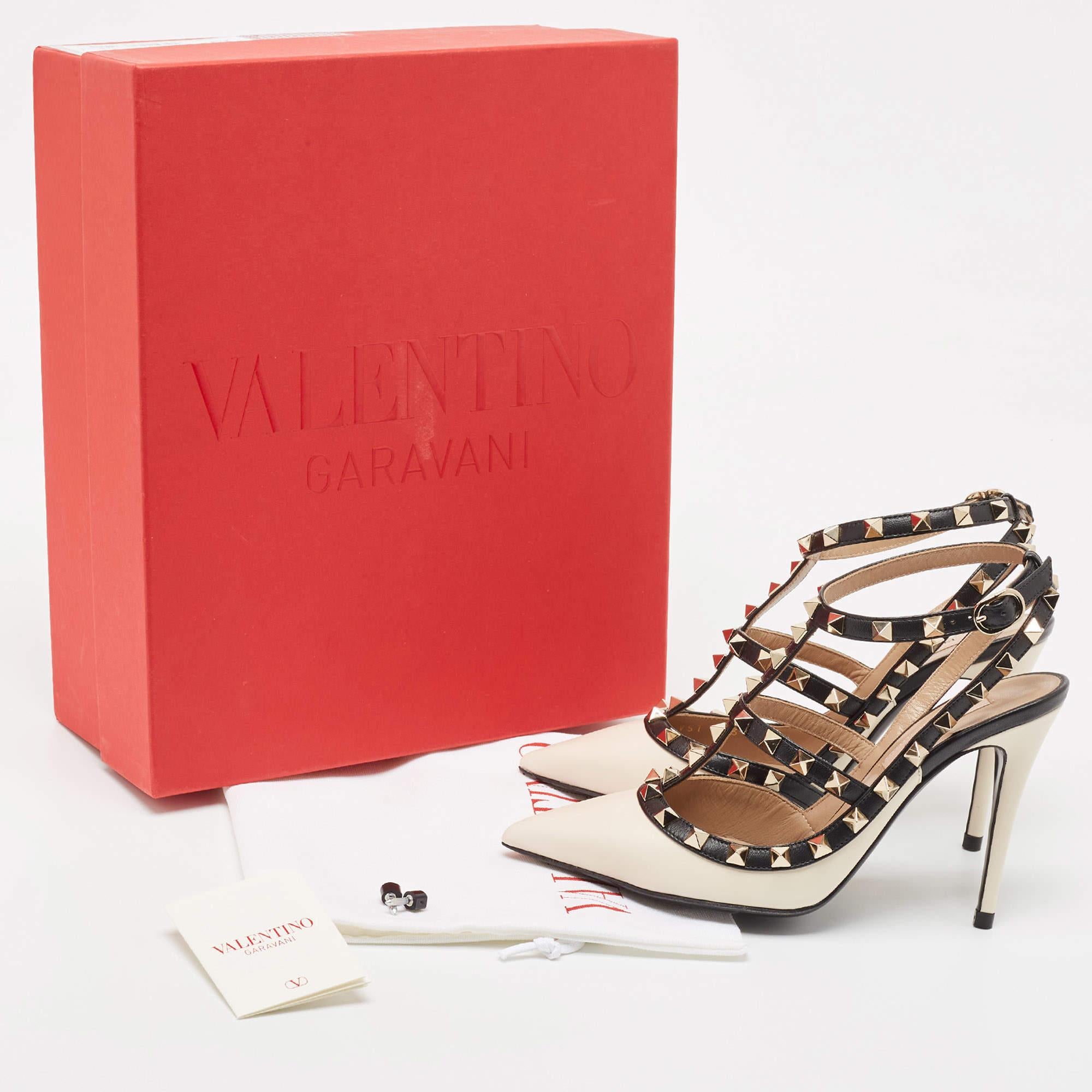 Valentino White/Black Leather Rockstud Ankle Strap Pumps Size 36 5