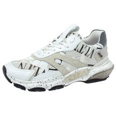 Valentino White/Black Leather, Suede and Mesh Camouflage Bounce Sneakers Size 42