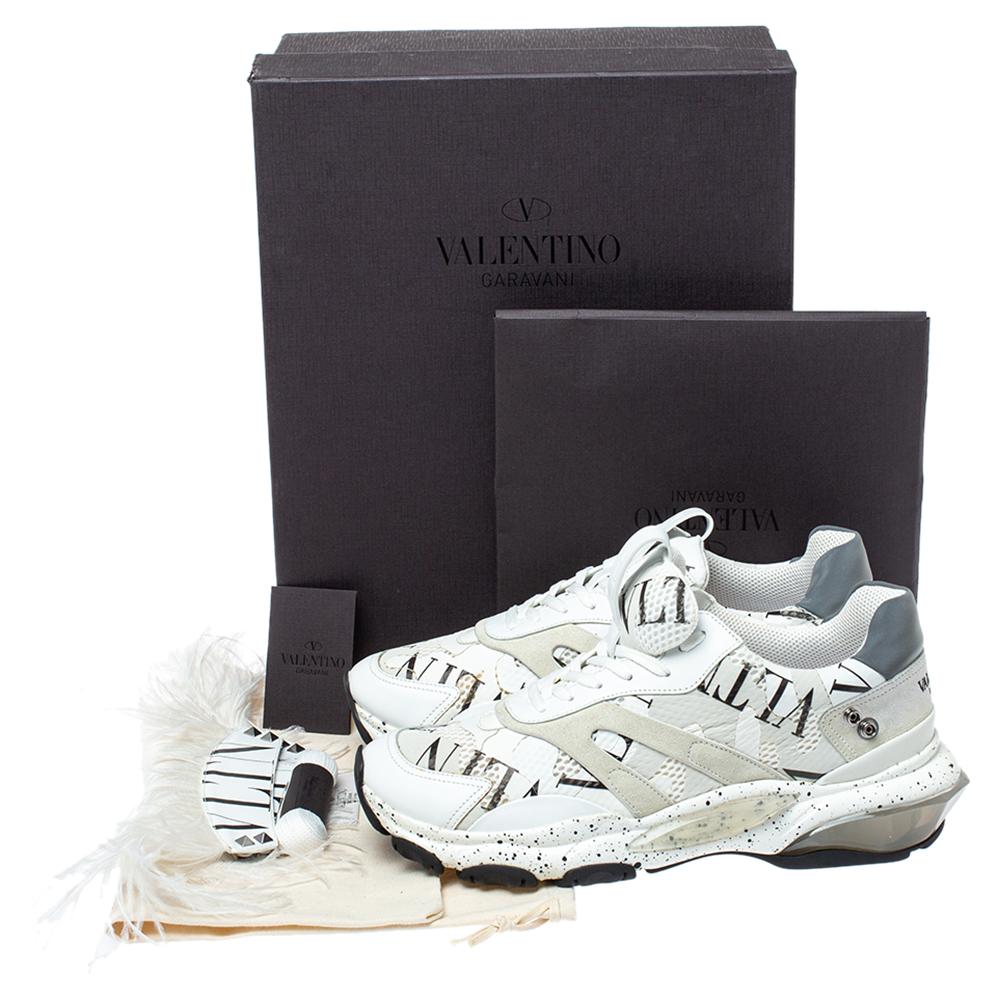Valentino White/Black , Suede and Mesh Camouflage Feathers Sneakers Size 42 2