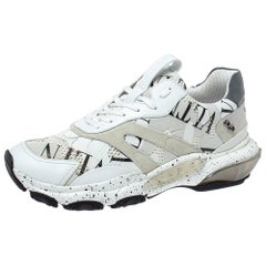 Valentino White/Black , Suede and Mesh Camouflage Feathers Sneakers Size 42