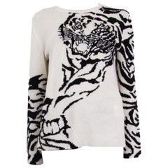 VALENTINO white & black TIGER wool & cashmere Crewneck Sweater S