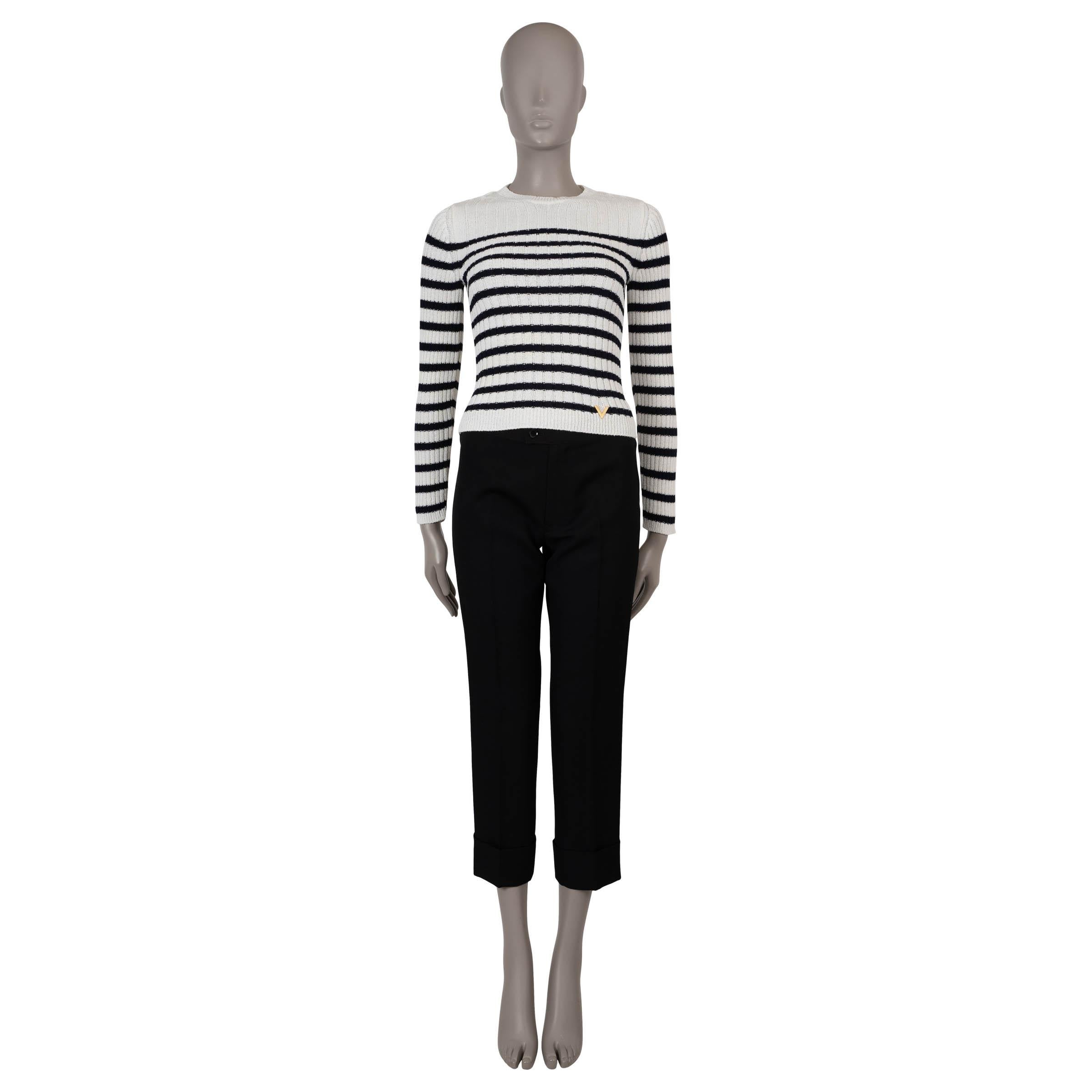 VALENTINO white & black viscose 2023 STRIPED RIB-KNIT Sweater XS In Excellent Condition For Sale In Zürich, CH