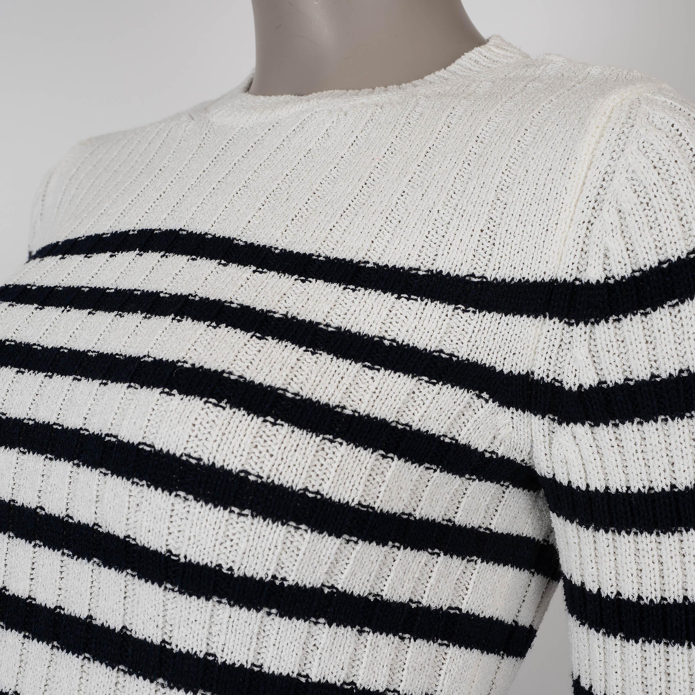 Women's VALENTINO white & black viscose 2023 STRIPED RIB-KNIT Sweater XS For Sale