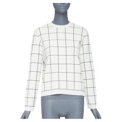 Valentino Pullover aus Viskosemischung in Weiß und Schwarz mit Karomuster und Rundhalsausschnitt, Größe M