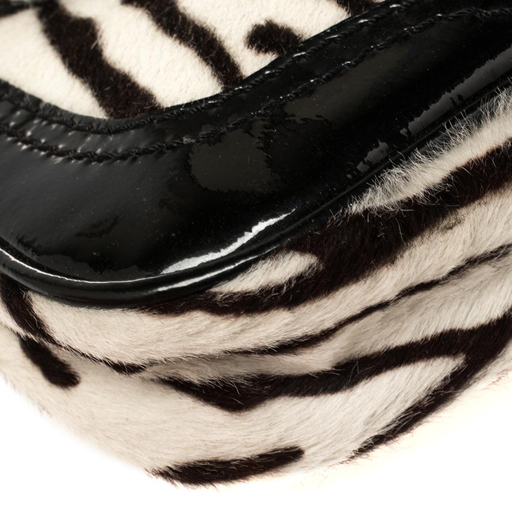 Valentino White/Black Zebra Print Calf Hair And Patent Leather Shoulder Bag 4