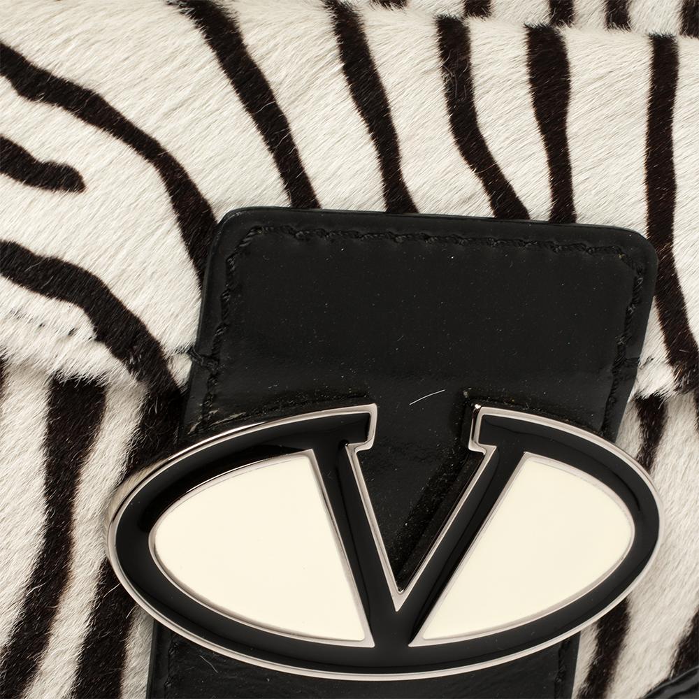 Valentino White/Black Zebra Print Calf Hair And Patent Leather Shoulder Bag 5