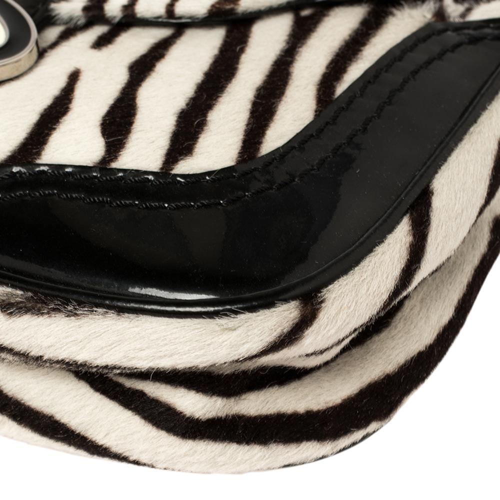 Valentino White/Black Zebra Print Calf Hair And Patent Leather Shoulder Bag 3