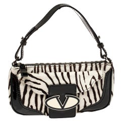 Valentino White/Black Zebra Print Calf Hair And Patent Leather Shoulder Bag